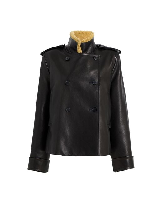 Khaite Black Dean Shearling-Collar Leather Jacket