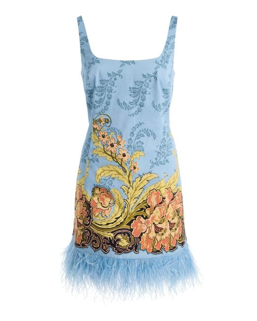 Cara Cara Blue Carlie Feather-Trimmed Cotton-Sateen Mini Dress