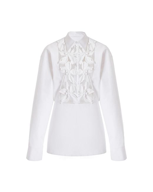 Valentino Garavani White Embroidered Cutout Cotton Poplin Mini Dress