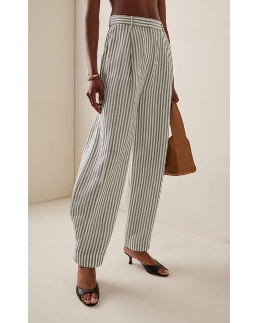 Posse White Lorenzo Striped Linen-blend Pleated Wide-leg Pants