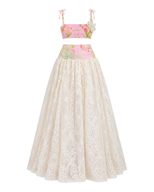 Salma Osman Natural Exclusive Embellished Lace And Organza Set