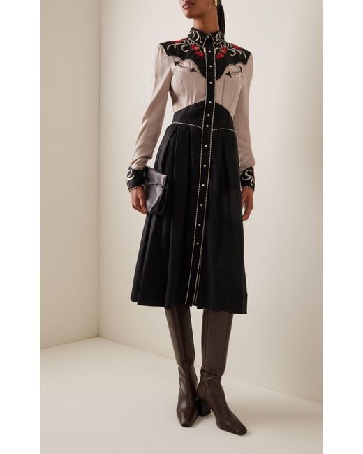 Lena Hoschek Jolene Embroidered Western Midi Dress in Black | Lyst