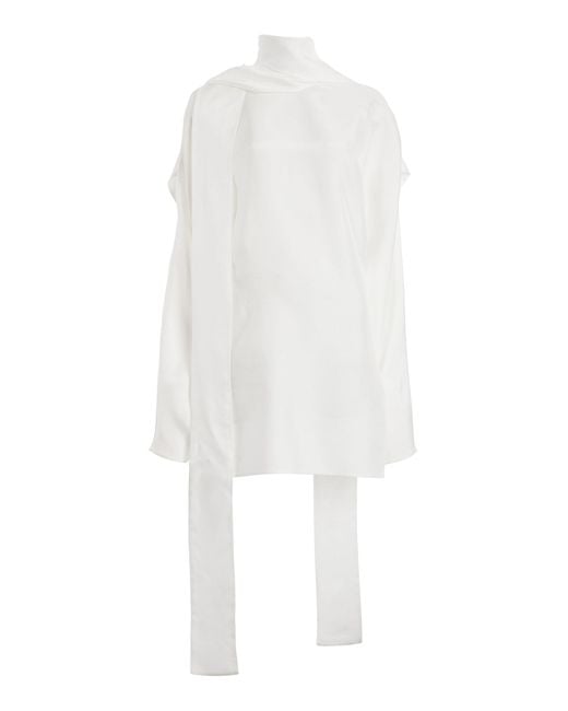 Ferragamo White Scarf-Effect Twill Mini Dress