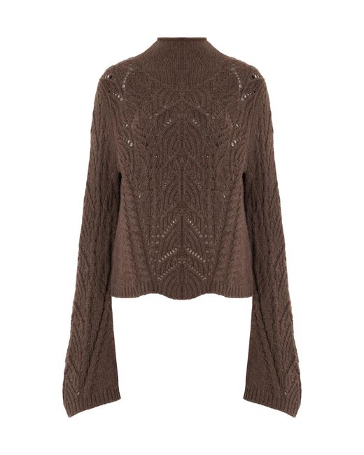 Loulou de Saison Brown Gustavia Lace-knit Wool-cashmere Turtleneck Sweater