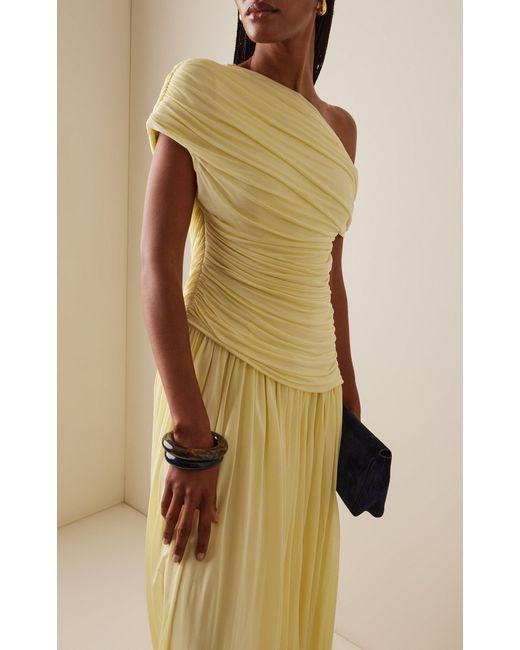 Jonathan Simkhai Yellow Rhiannon Ruched Midi Dress