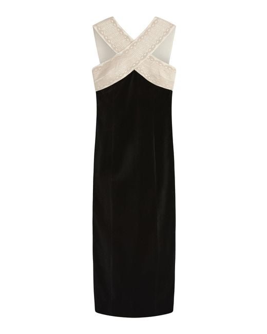 Posse Black Florian Criss-Cross Velvet Midi Dress