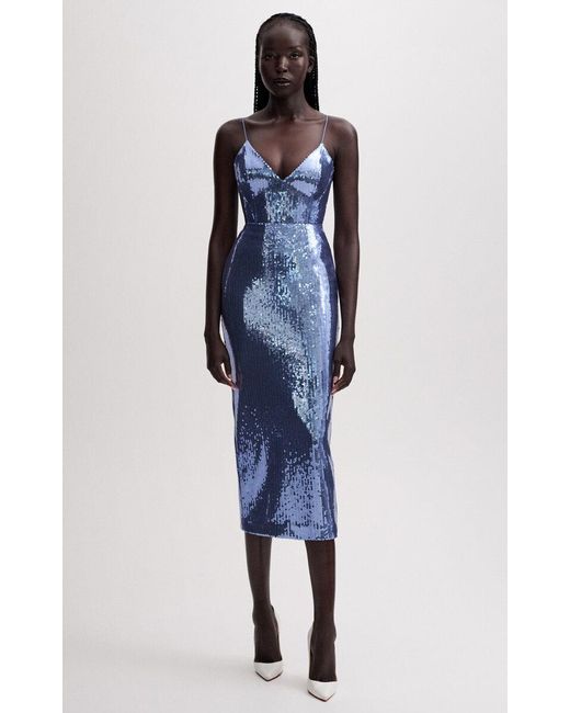 Alex Perry Blue Sequined Satin-crepe Midi Dress