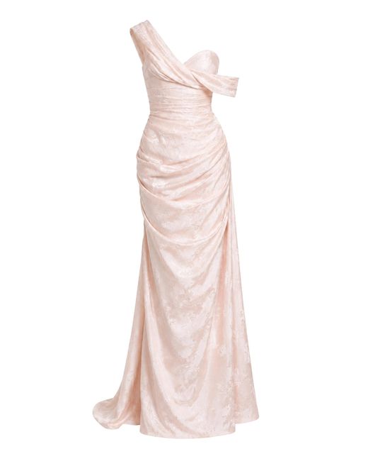 Sandra Mansour Pink Slow Burn Silk Brocade Maxi Dress