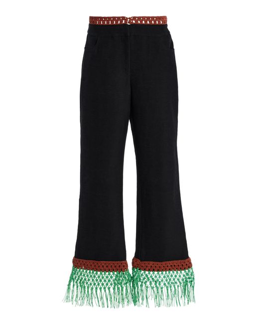 Rosie Assoulin Black Macrame Pizzants Linen-Blend Flared Pants