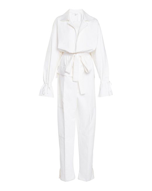 Victoria Beckham White Cotton Utility Jumpsuit