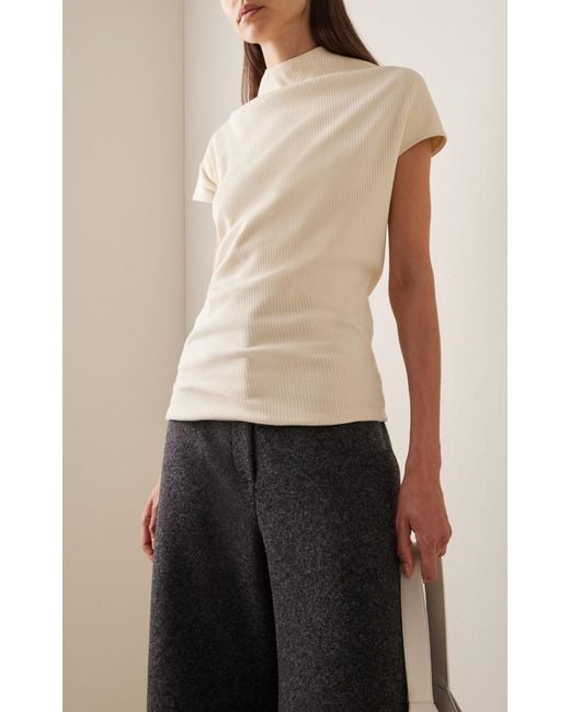 Khaite White Helene Ribbed-knit Cotton Top