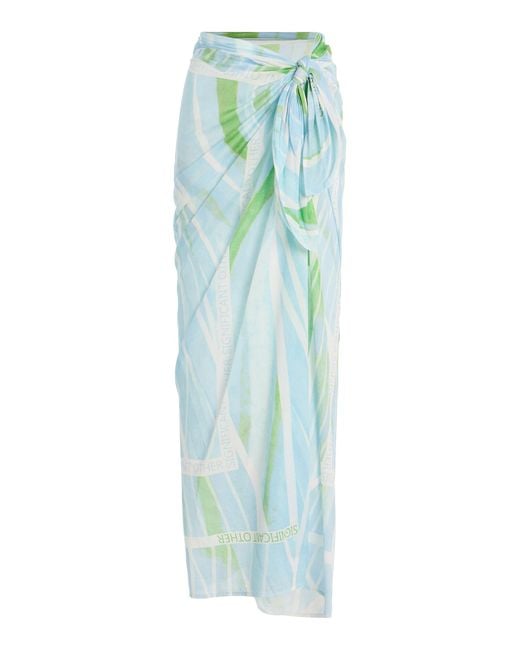 Significant Other Blue Giorgie Linen-Blend Sarong Skirt