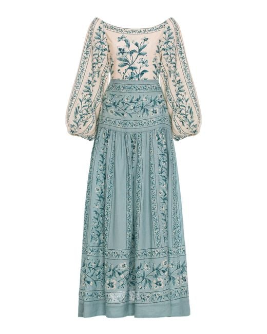 Agua Bendita Green Senlis Off-The-Shoulder Linen Maxi Dress