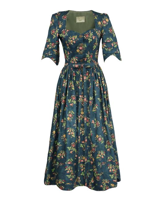 Lena Hoschek Green Franziska Cotton Midi Dress