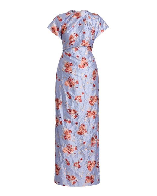 Erdem White Floral Textured-Satin Gown