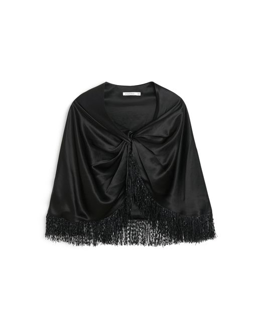 By Malene Birger Black Pinlo Fringed Satin Cape Top