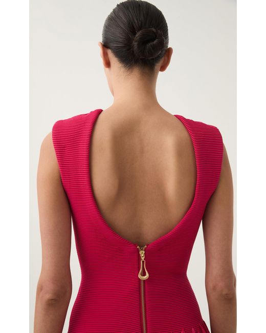 Aje. Red Rushes Raffia-trimmed Knit Mini Dress