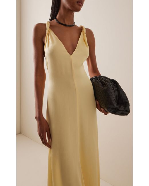 Bondi Born Yellow Ardea Twist-Shoulder Hammered-Satin Maxi Dress