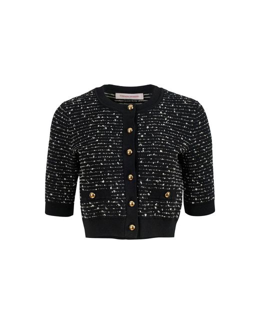 Carolina Herrera Black Cropped Knit Inlay Grid Cardigan