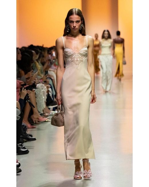 Georges Hobeika Natural Embroidered Crepe Maxi Dress