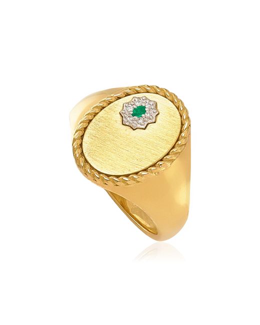 Yvonne Léon Metallic 9k Yellow Gold, Diamond, And Emerald Ring