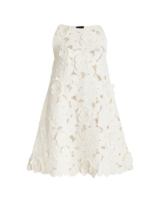 Oscar de la Renta White Gardenia Crocheted Cotton Mini Trapeze Dress