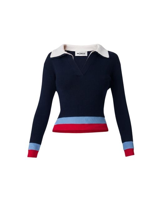Monse Blue Triple-Layer Merino Wool Polo