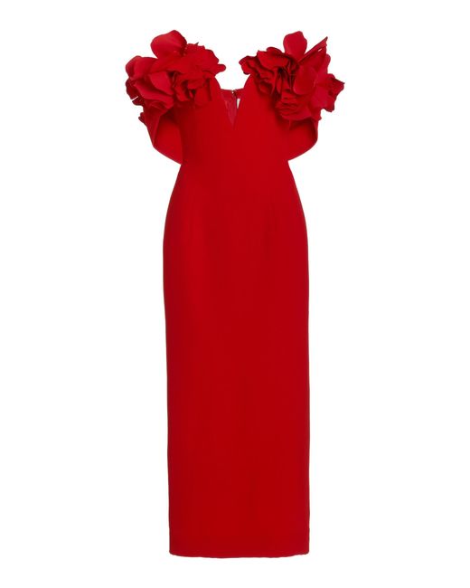 Oscar de la Renta Red Flower-embellished Cady Cocktail Dress