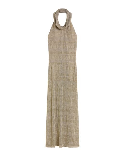 Posse Natural Sass Metallic Halter Top Maxi Dress