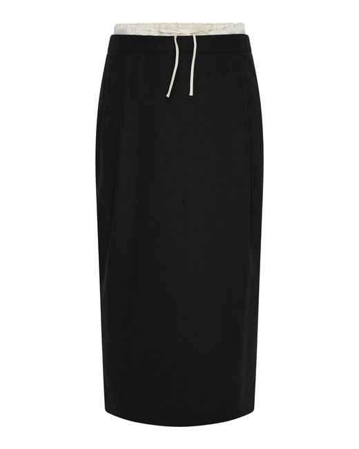 St. Agni Black Layered Waist Silk Wool Skirt