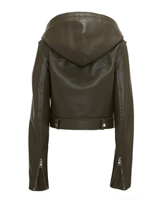 J.W. Anderson Green Hooded Leather Moto Jacket