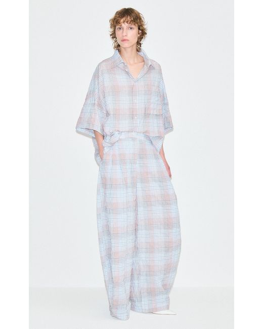 DARKPARK White Ivonne Plaid Stretch-Cotton Wide-Leg Pants
