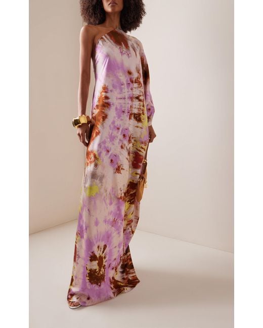 Silvia Tcherassi White Exclusive Inu One-shoulder Tie-dyed Stretch-silk Maxi Dress