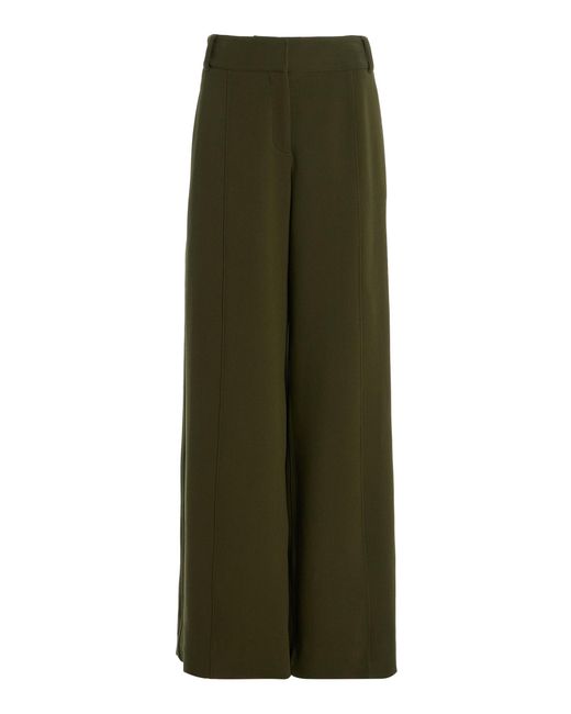 Another Tomorrow Green Double Face High-Rise Stretch-Wool Pants
