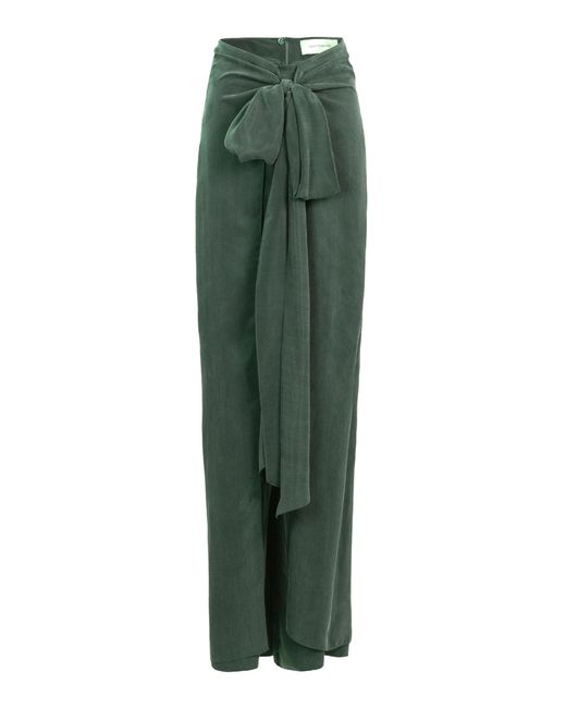 Silvia Tcherassi Green Arenzano Tie-Detailed Cupro Jersey Wide-Leg Pants