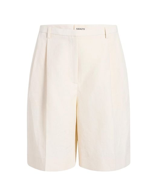 Khaite White Ollie Knee-Length Linen-Blend Shorts