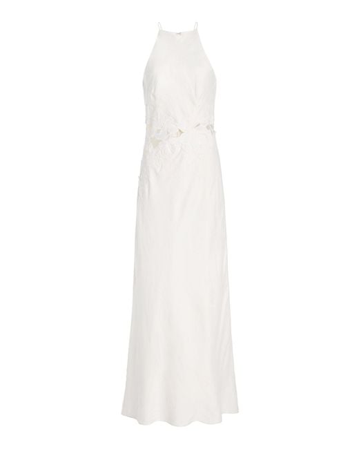 Significant Other White Idette Floral-Appliquéd Linen-Blend Maxi Dress