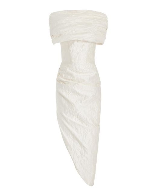 Maticevski White Amber Gathered Metallic Cotton-blend Midi Dress