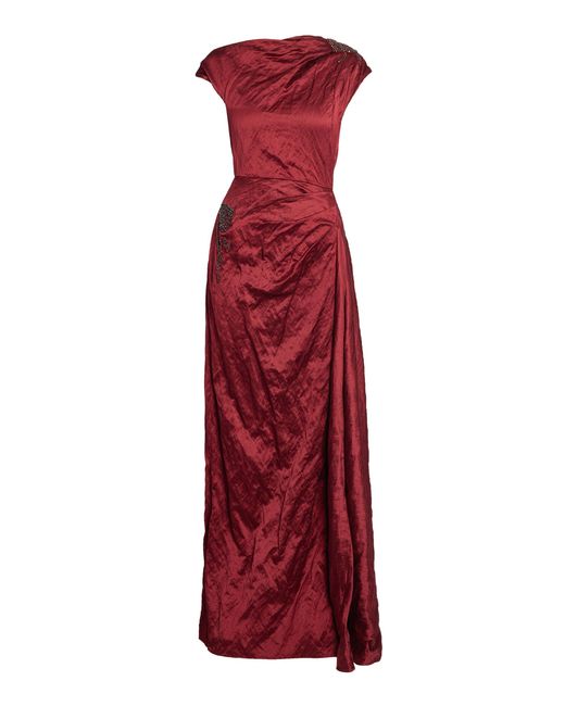 Erdem Red Cloqué Jacquard Draped Gown
