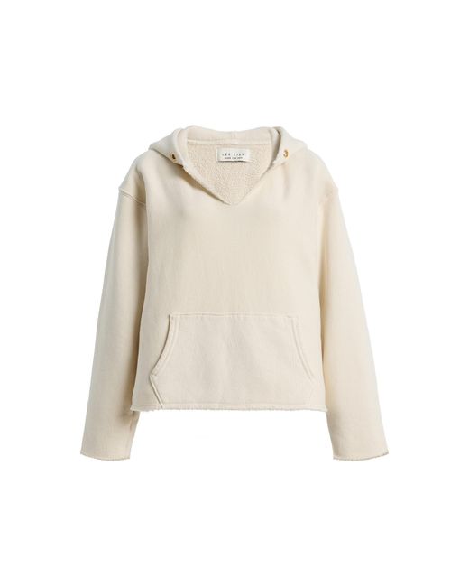 Les Tien Natural Rachel Raw-Edge Cotton Cropped Hoodie