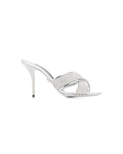 Dolce & Gabbana Keira Crystal-trimmed Satin Sandals in Metallic | Lyst