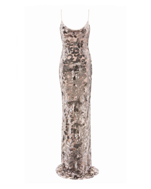 The New Arrivals Ilkyaz Ozel White Isis Beaded Tulle Maxi Dress