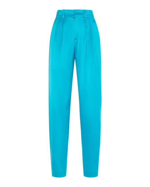 Ralph Lauren Blue Avrill Pleated Silk Tapered Pants