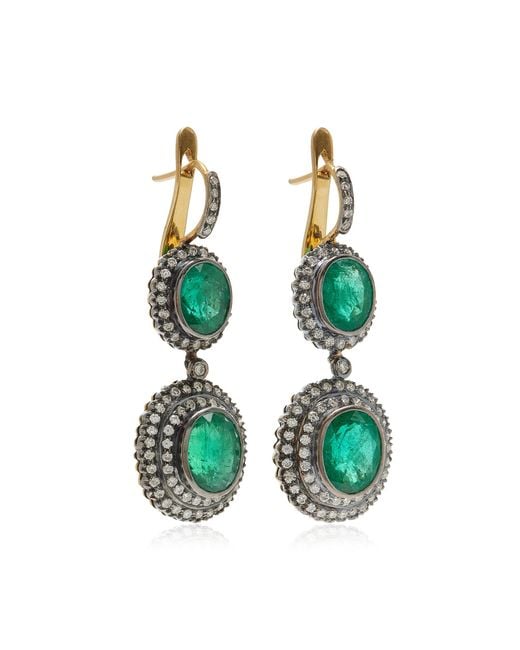 Amrapali Green One-of-a-kind Rajasthan 18k Yellow Gold, Black Rhodium Emerald Earrings