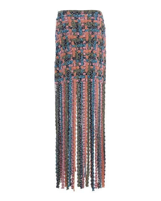 Ulla Johnson Multicolor Gais Fringed Macramé Cotton Knit Skirt