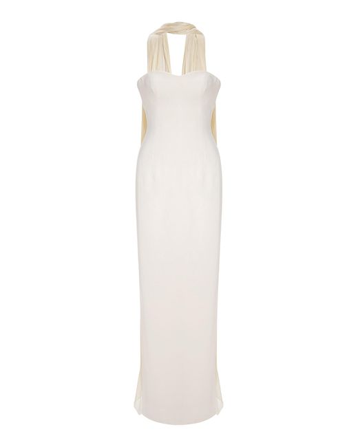 Marmar Halim White Chiffon Scarf Crepe Maxi Dress