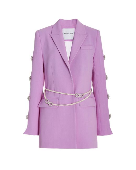 Mach & Mach Purple Crystal-embellished Wool Mini Blazer Dress