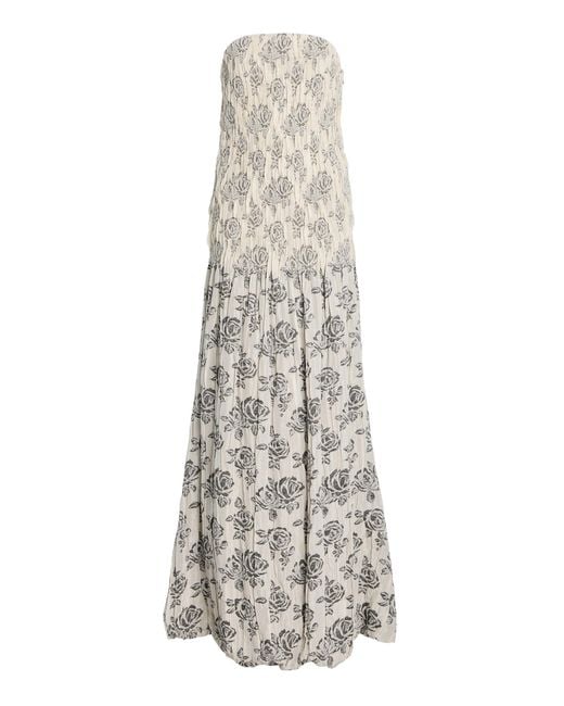 Kallmeyer White Blanche Strapless Jacquard Maxi Gown