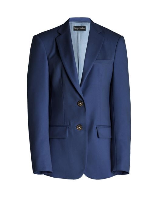Sergio Hudson Blue Single-Breasted Wool Blazer
