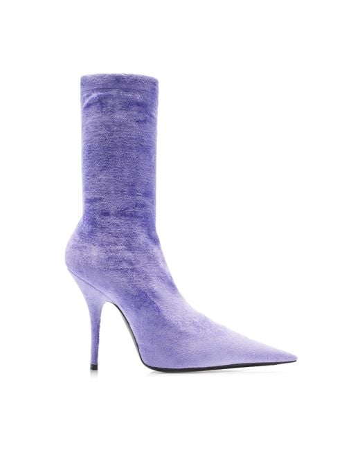 Balenciaga Purple Knife Velvet Sock Boots